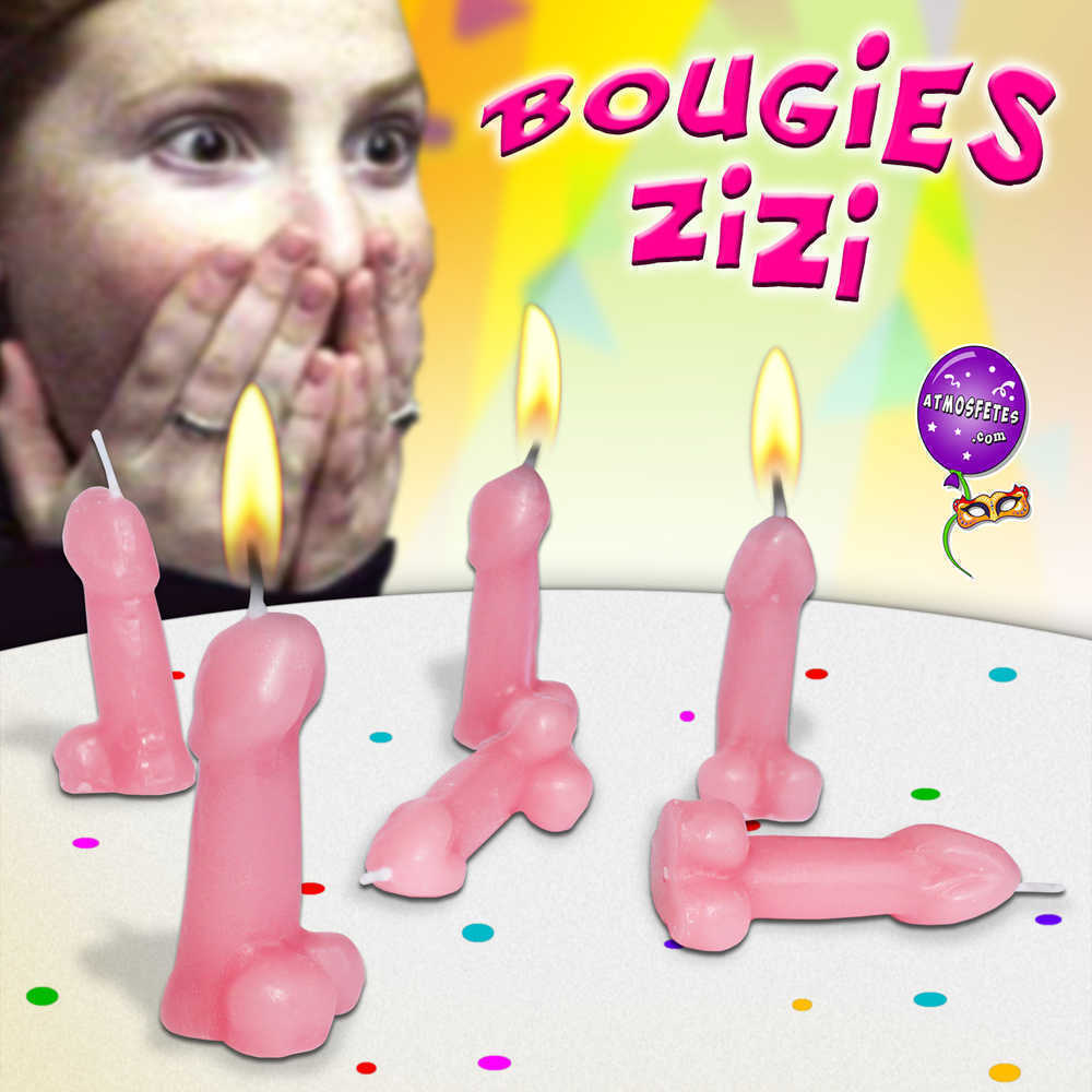 Bougies d'anniversaire zizi (lot de 6) chez DeguizFetes.